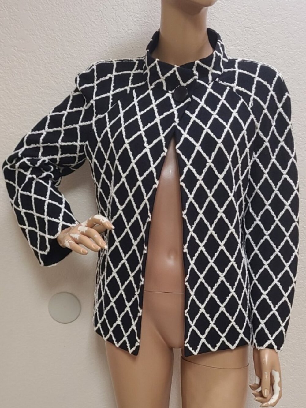ST. JOHN COLLECTION SANTANA KNIT WINDOWPANE CARDIGAN SWEATER JACKET sz 6